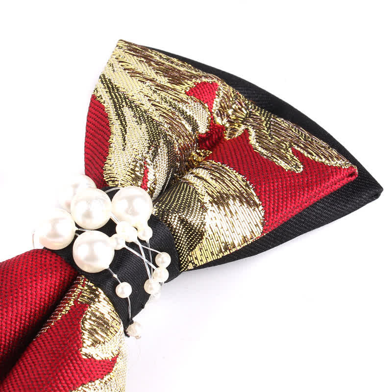 Men's Luxury Gold Tone Floral Beads Bow Tie