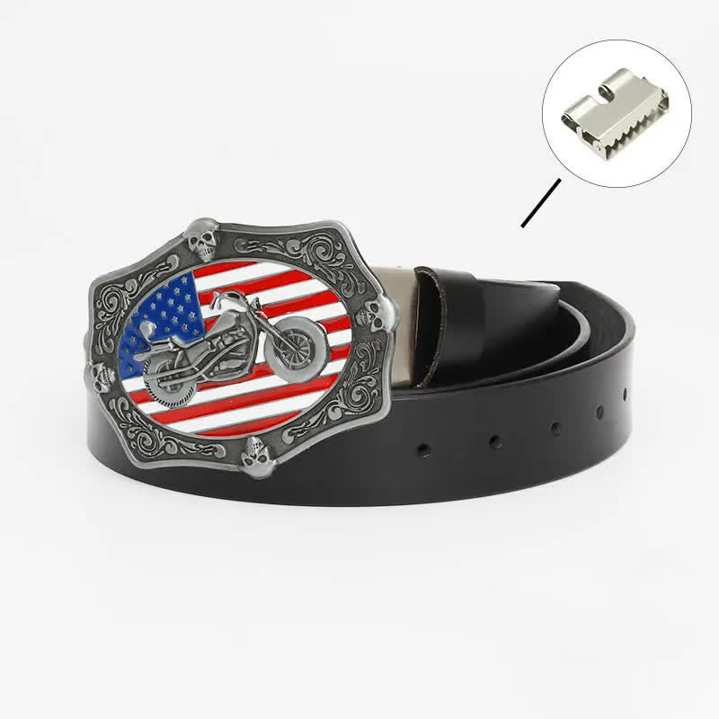 Men's Motorcycle American Flag Skull Leather Belt