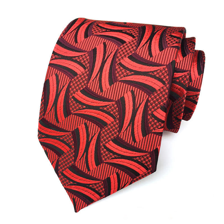 Men's Artistic Geometric Abstract Necktie - Red Waves - image 3