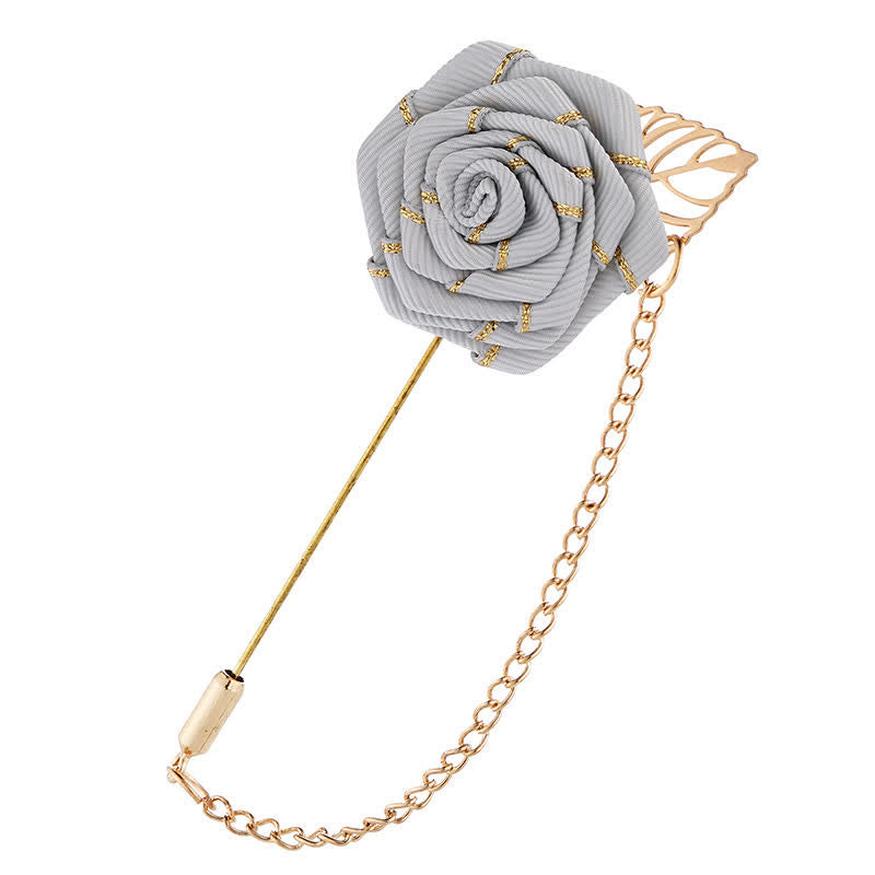 Men's Floral Camellia Chain Brooch