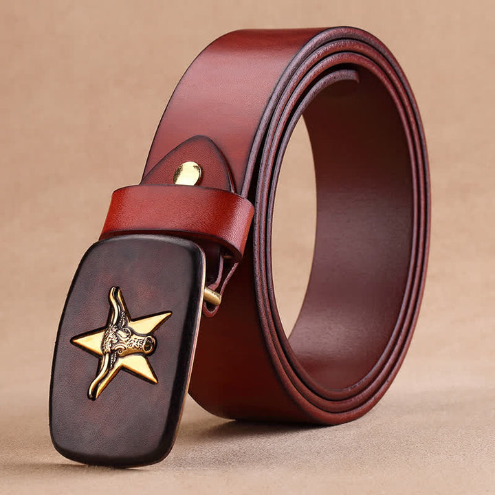 Men's Ox Head Star Plate Buckle Leather Belt