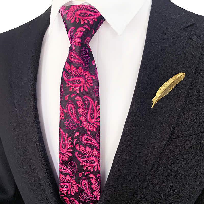 Men's Purple Red Floral Zipper Tie Paisley Necktie - image 1