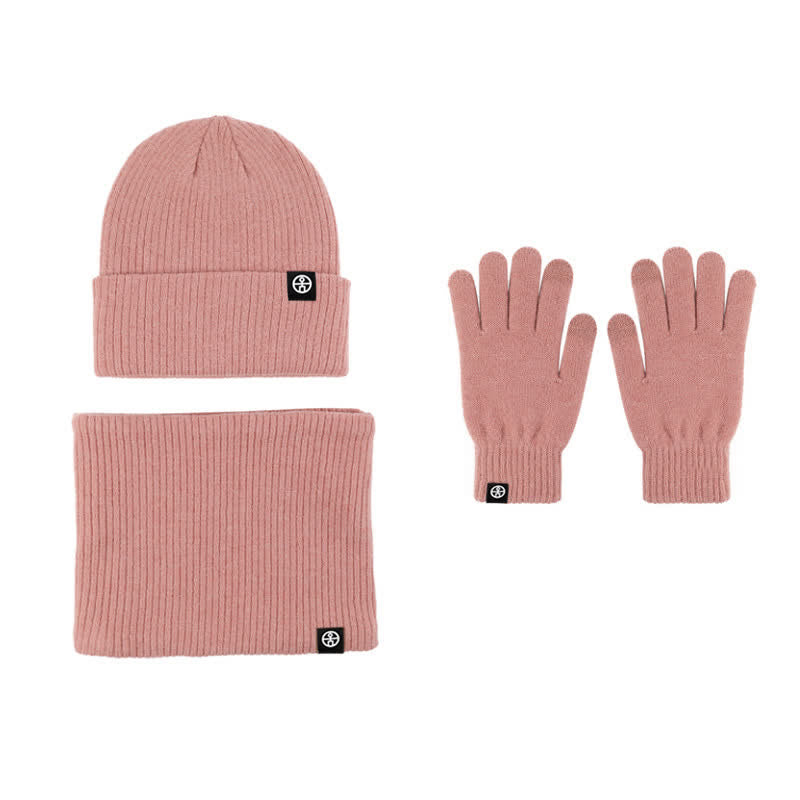 3Pcs Unisex Solid Color Soft Cashmere Hat Scarf Gloves Set