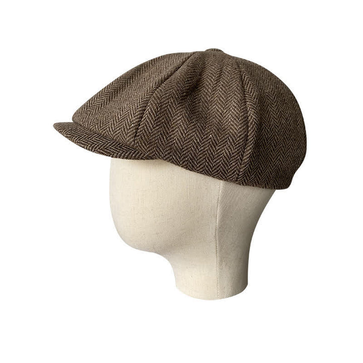 Coffee Fine Herringbone Octagon Beret Cap