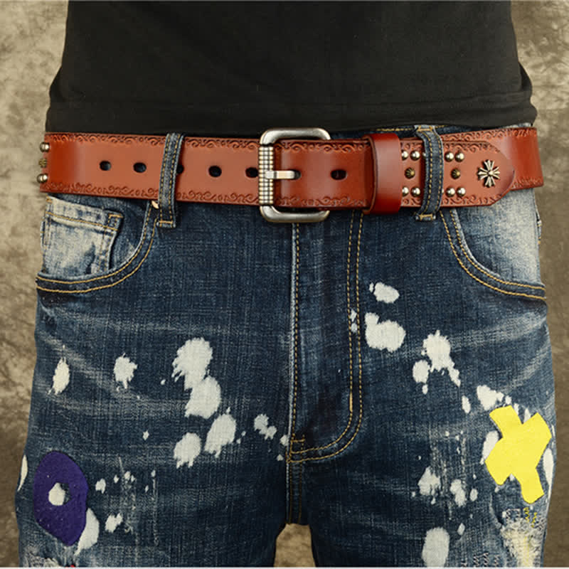 Unisex Rock Style Cross Rivet Studded Decor Belt