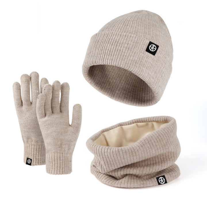 3Pcs Unisex Solid Color Soft Hat Scarf Gloves Set