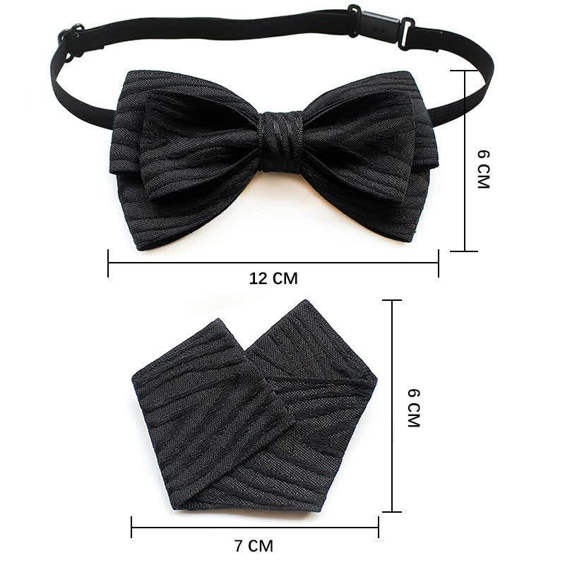 2Pcs Men's Pleated Striped Bow Tie Set