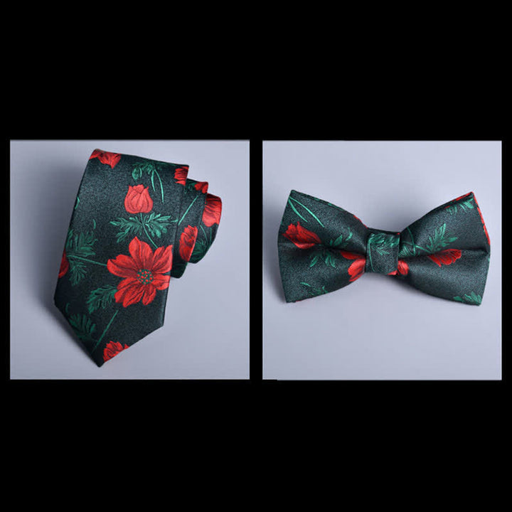 8Pcs ForestGreen&Red Leaves Flower Vogue Necktie Bow Ties Gift Box