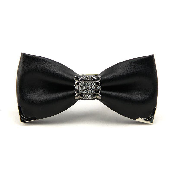 Men's Crystal Rhinestone Leather Bow Tie