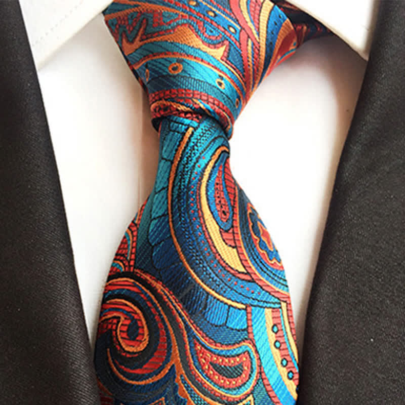 Orange & Teal Men's Playful Paisley Necktie