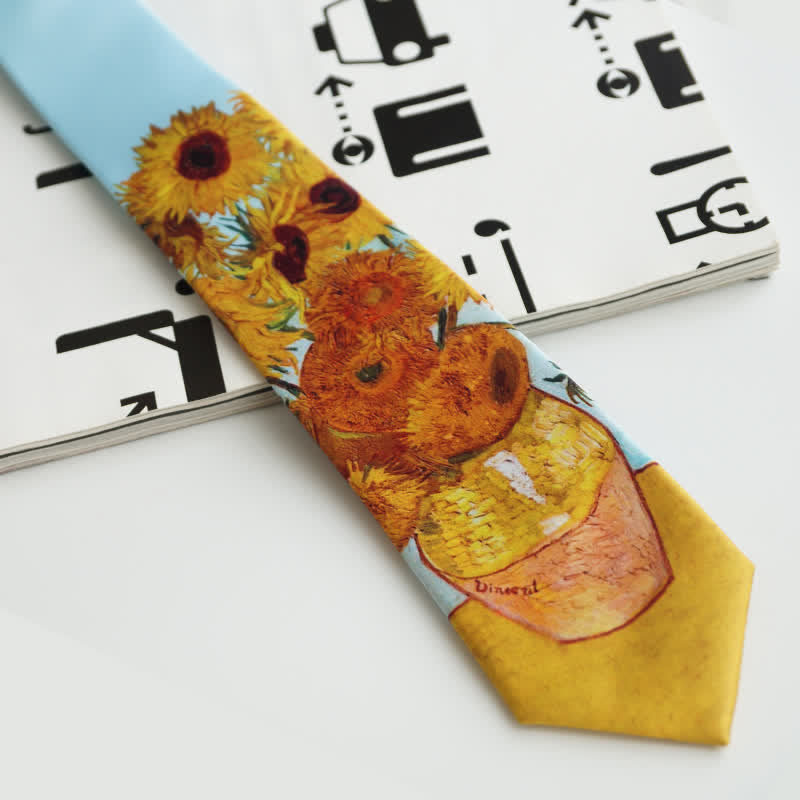 Men's Painting Sunflowers Vase Necktie