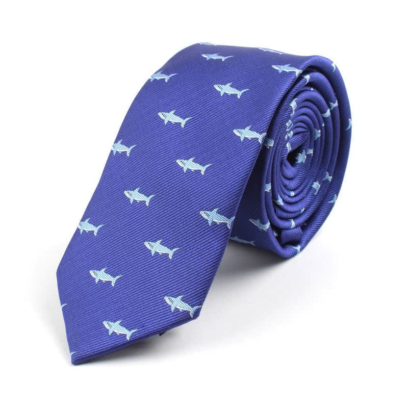 Men's Cute Cartoon Motifs Necktie - Blue Shark - image 11