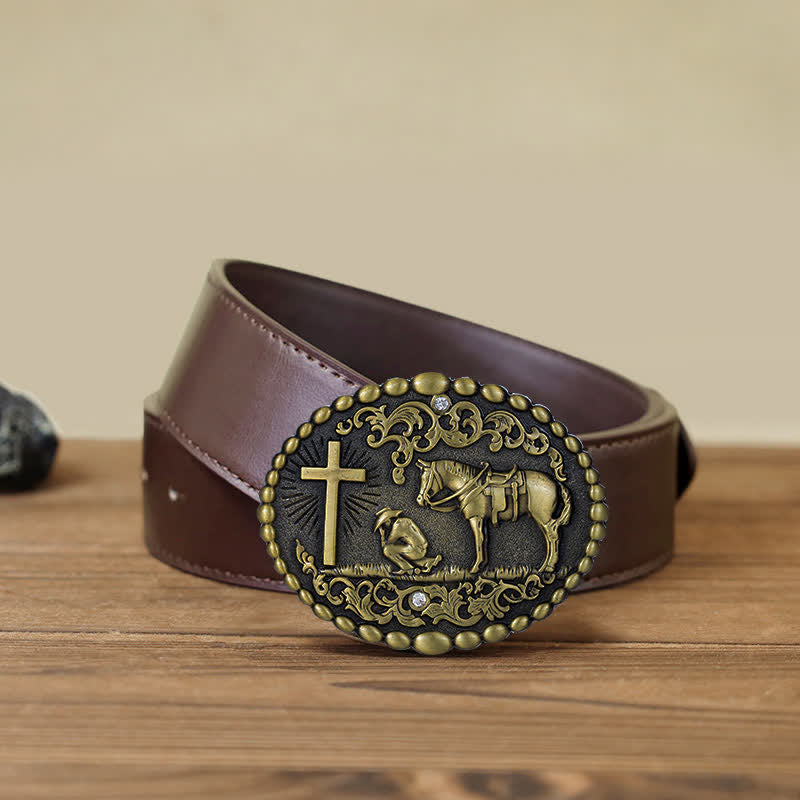 Men's DIY Prayer Kneeling At Cross Buckle Leather Belt