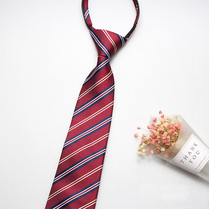 Men's Preppy Zipper Tie Striped Necktie