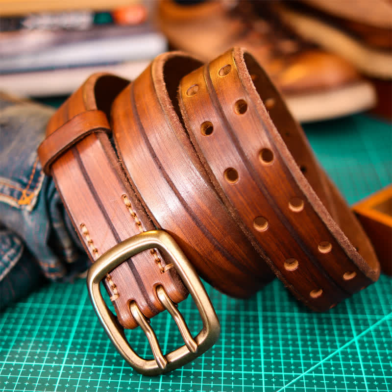 Men's Double Prong Full Grain Leather Belt