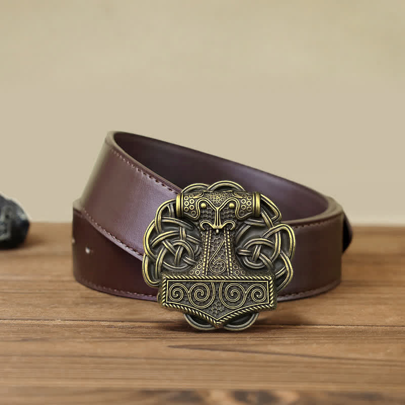 Men's DIY Viking Thor's Hammer Buckle Leather Belt