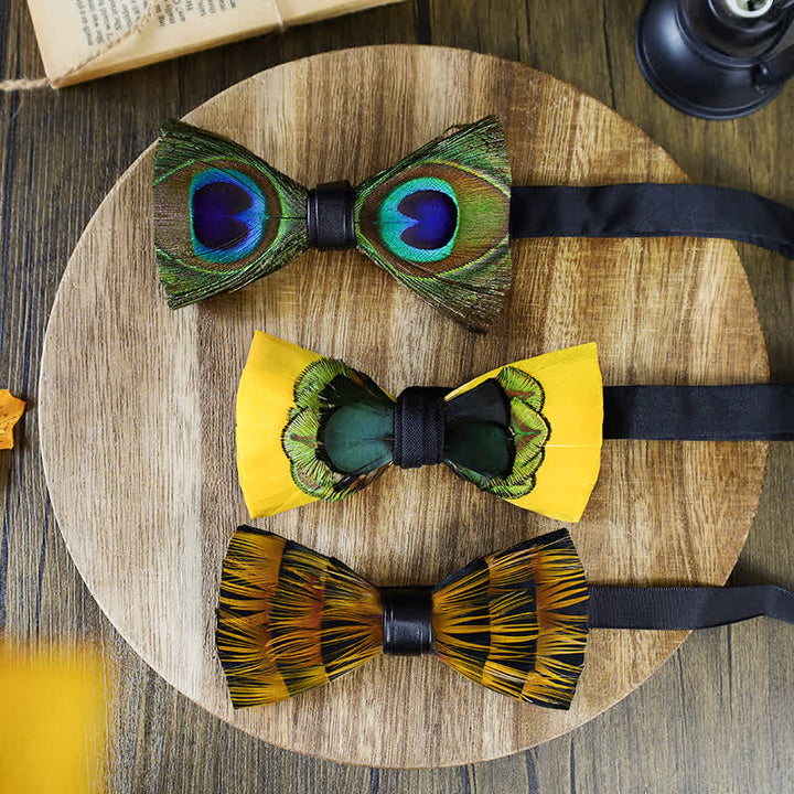 Yellow Peacock Feather Bow Tie Collection Bundle