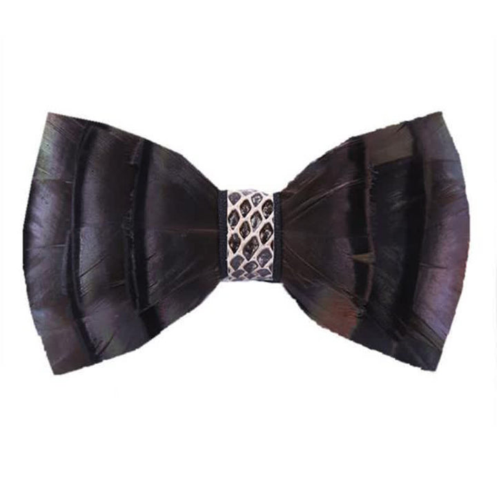 Dark Purple Snake Pttern Feather Bow Tie