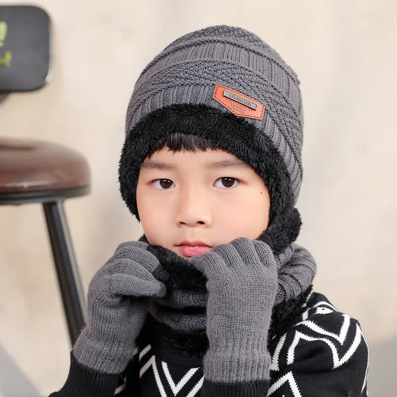 3Pcs Adult-Child Beanies Knitted Hat Scarf Gloves Set