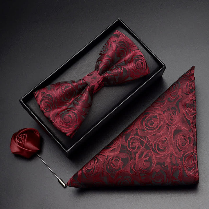 Men's Burgundy Rose Bow Tie Corsage Handkerchief