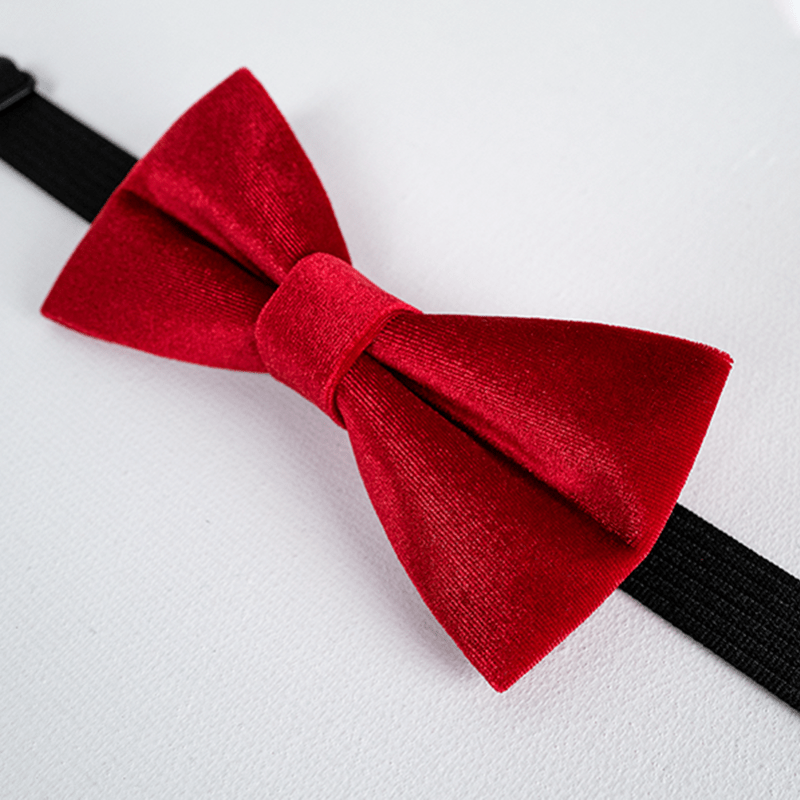 Men's Bright Red Solid Color Velvet Bow Tie