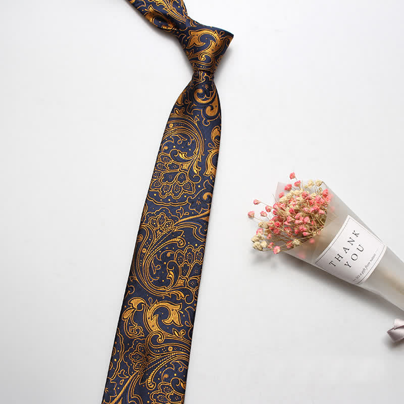 Men's Luxury Casual Bold Paisley Necktie - Gold & Navy - image 1