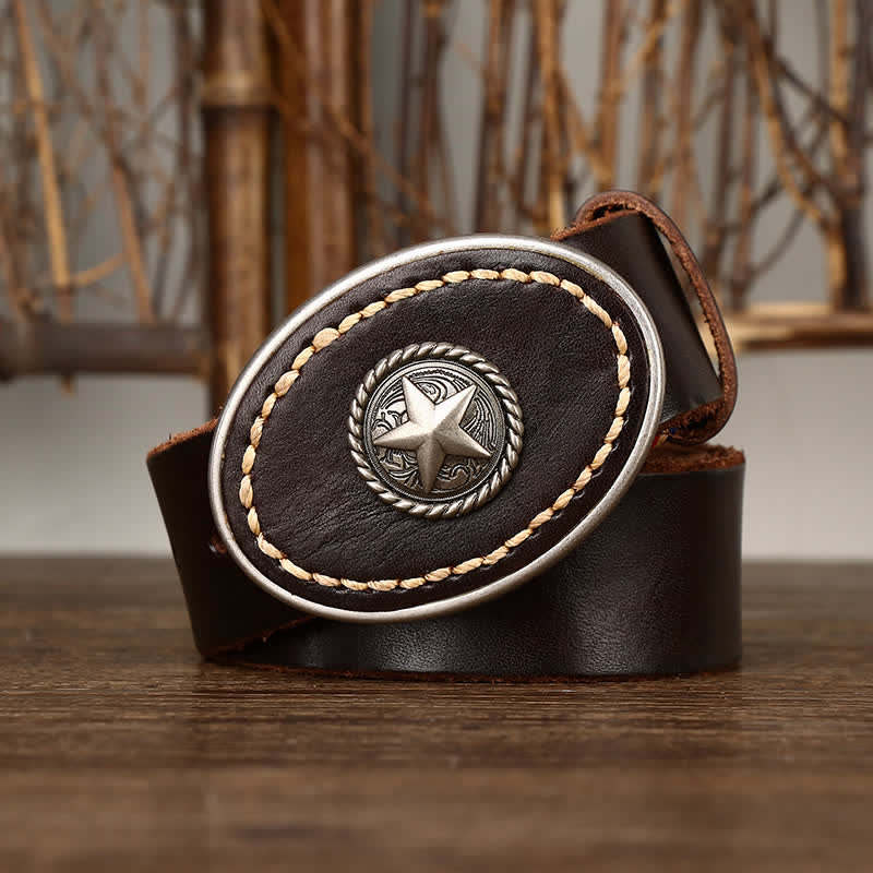 Men's Wild-West Pentacle Thicken Leather Belt