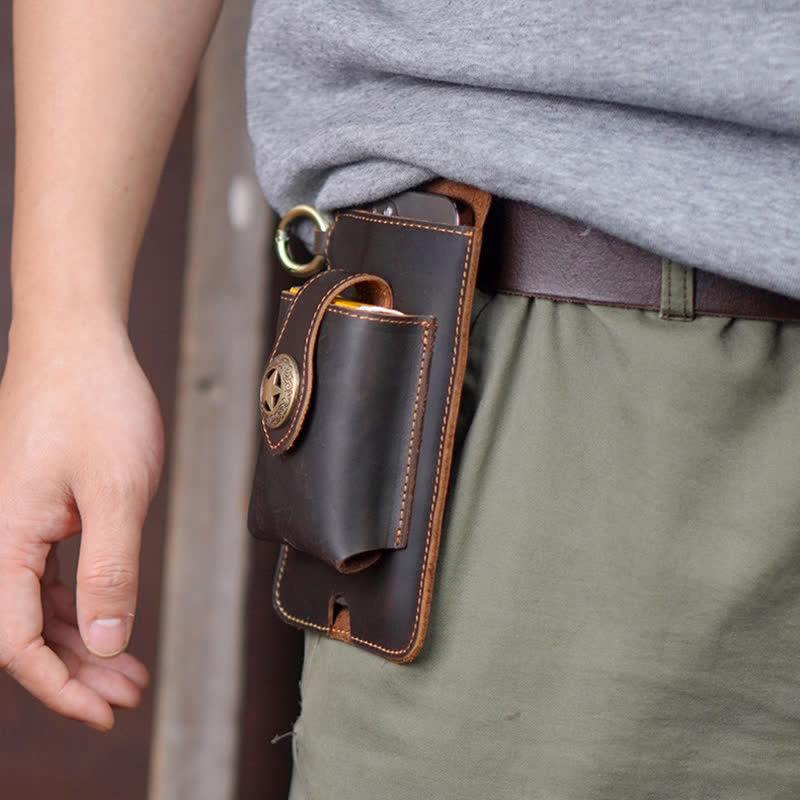 Star Magnetic Suction Leather Phone Belt Bag