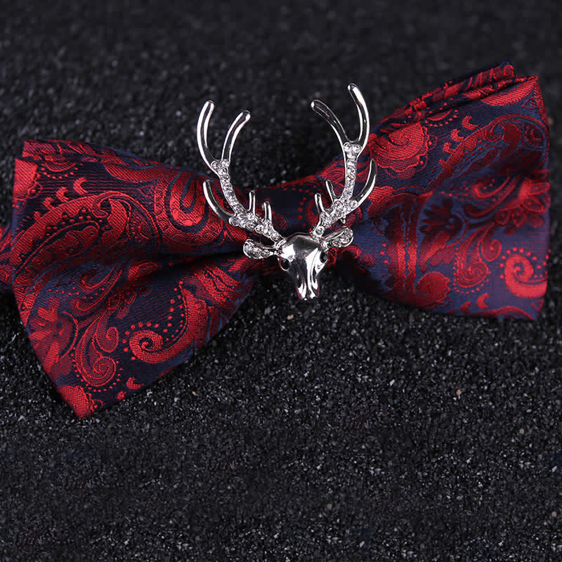 Men's Paisley Christmas Elk Head Decor Bow Tie