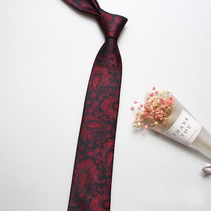 Men's Luxury Casual Bold Paisley Necktie - Burgundy & Black - image 4