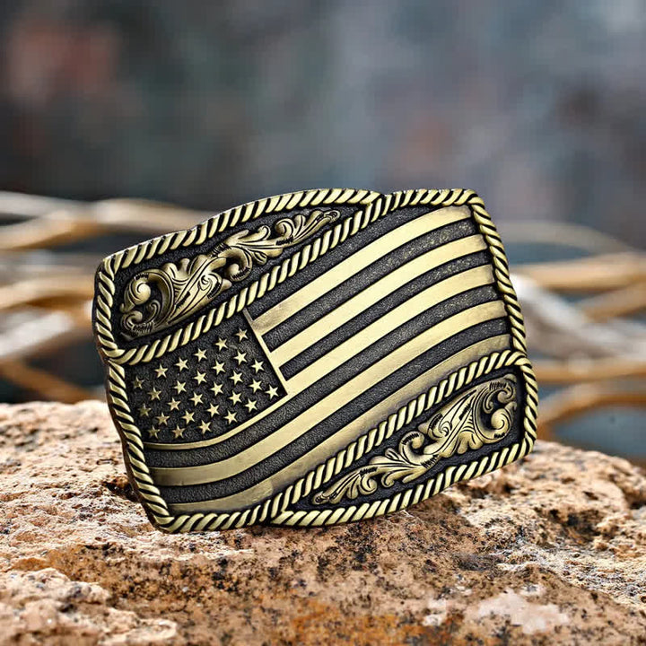 Men's DIY American Flag Antique Buckle Leather Belt