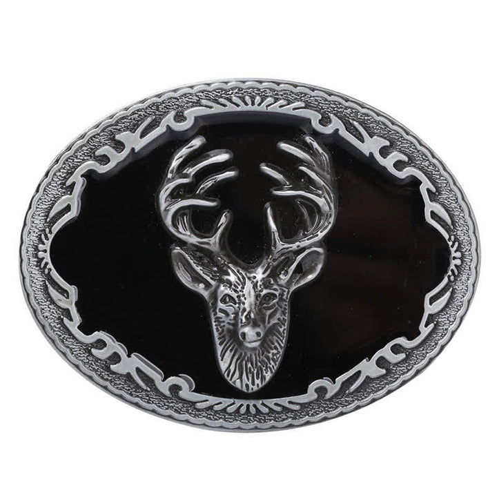 Men's DIY Black Deer Head Buckle Leather Belt