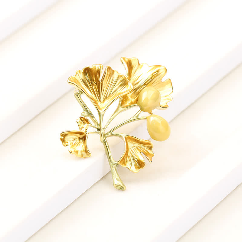 Women's Elegance Yellow Ginkgo Leaf Brooch