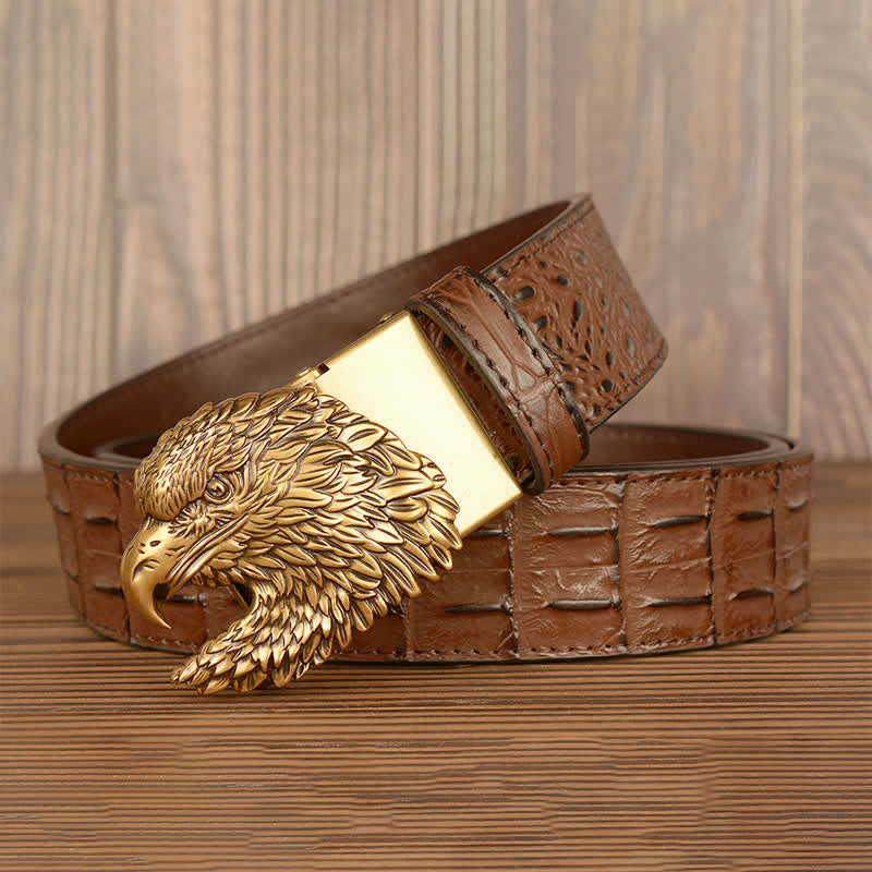 Men's Eagle Head Crocodile Embossed Leather Belt