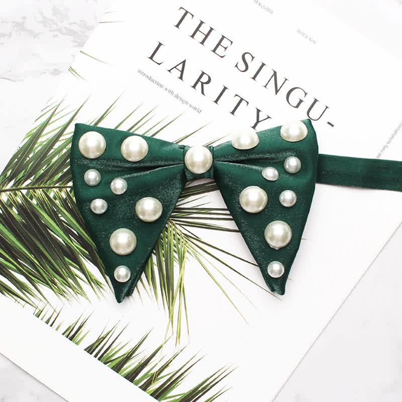 Pearls Bright Oversized Pointed Bow Tie - Green - image 9