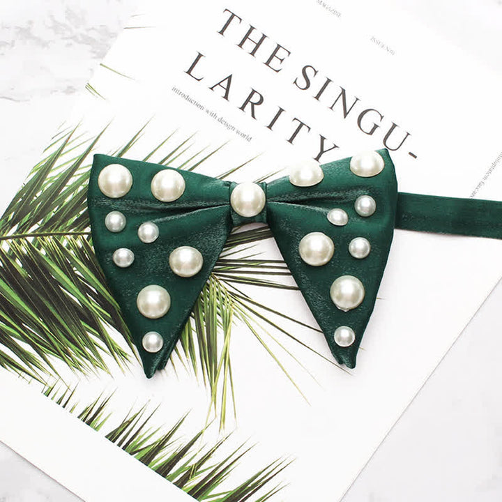 Pearls Bright Oversized Pointed Bow Tie - Green - image 9