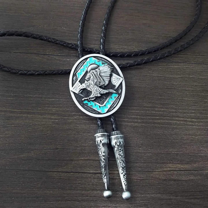 Native Western Vintage Tribal Flying Eagle Bolo Tie