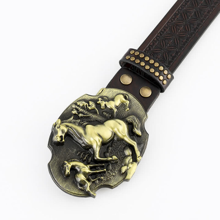 Men's A Herd Of Horses Embossed Leather Belt