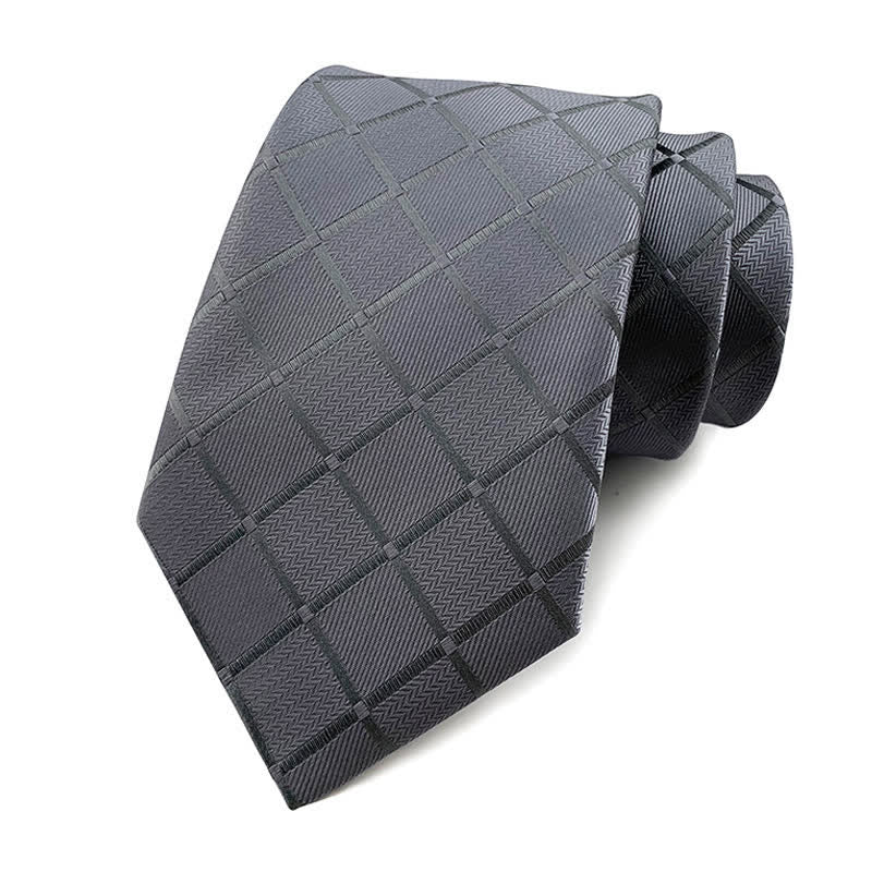 Men's Skinny Tuxedo Suit Plaid Necktie - Pure Gray - image 3