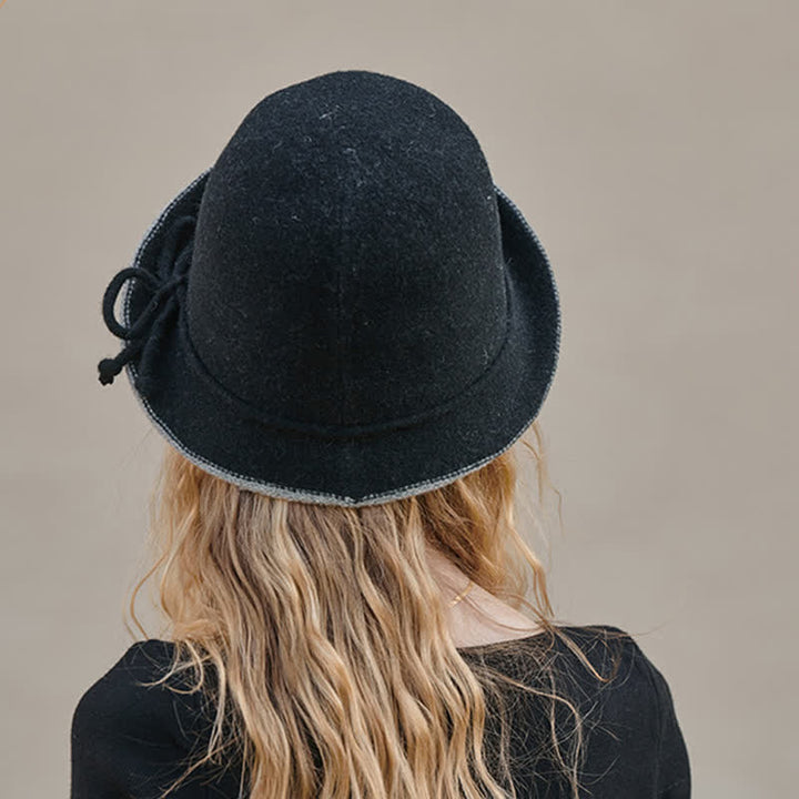 Women's Bow Knot Curl Brim Woolen Felt Hat