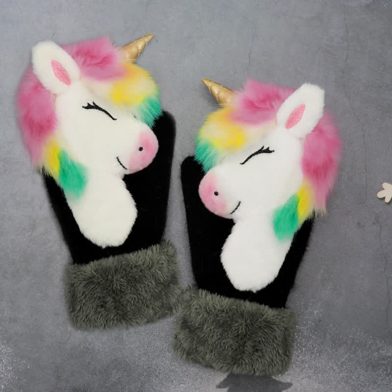 Women's Cute Animal Furry Mittens Gloves