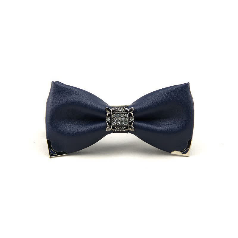 Men's Crystal Rhinestone Leather Bow Tie