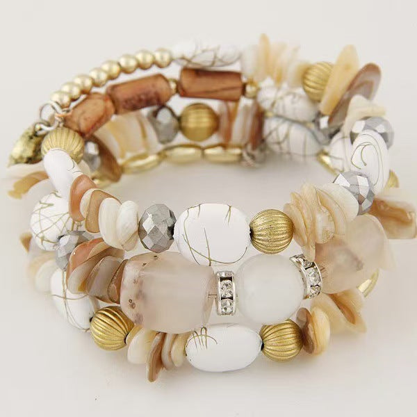 Vintage Bohemian Multi-layer Turquoise Agate Crystal Beaded Bracelet - White - image 1