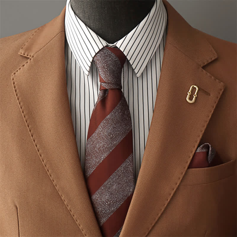 Men's Brown & Gray Block Striped Necktie - Brown & Gray - image 0