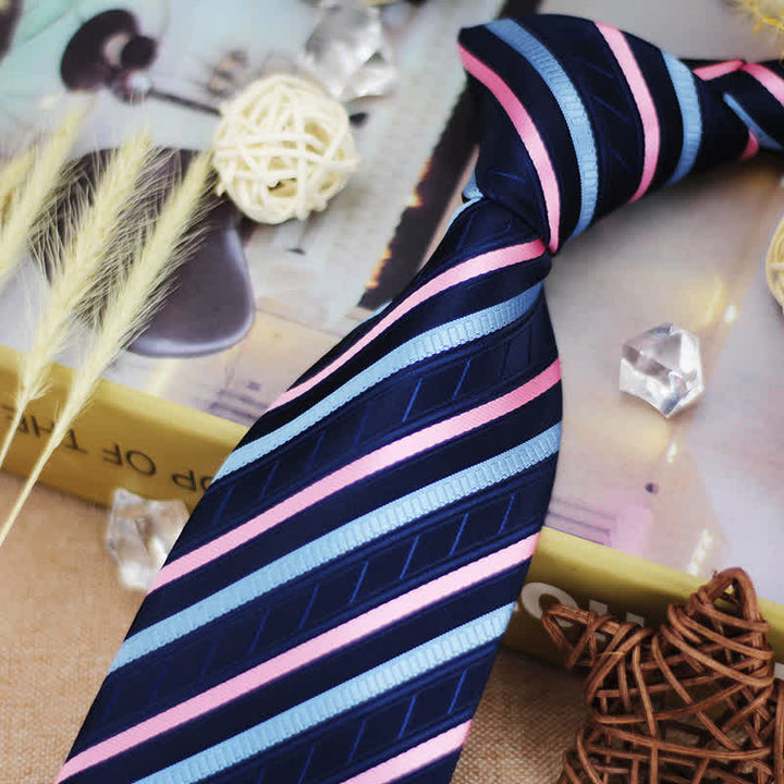 Men's Classic Gradient Blue & Pink Striped Necktie