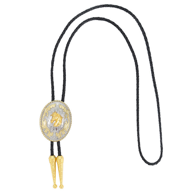 Retro Creative Gold Western Horse Head Bolo Tie