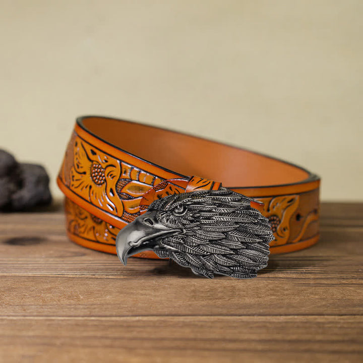 Men's DIY 3D Bald Eagle Head Buckle Leather Belt