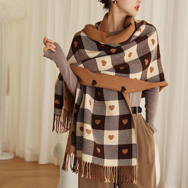 Women's Winter Cape Love Checkerboard Scarf