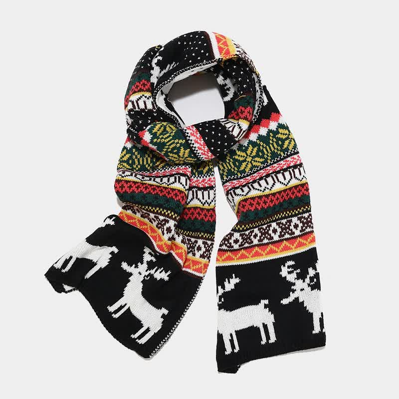 3Pcs Women's Christmas Elk Jacquard Hat Scarf Gloves Set