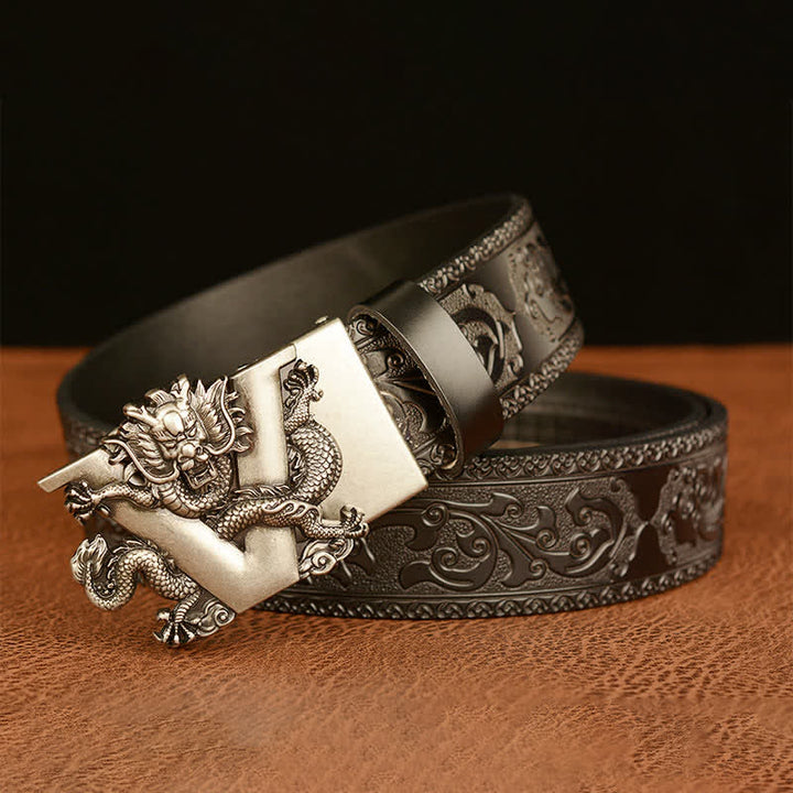 Men's Letter V Dragon Embossing Leather Belt